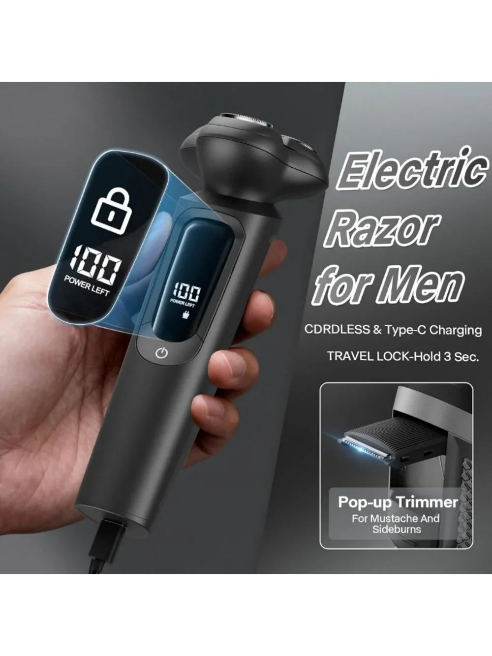 Waterproof Electric Razor for Men, 3D Flex Blades, Quick Charge, Wet/Dry Shave